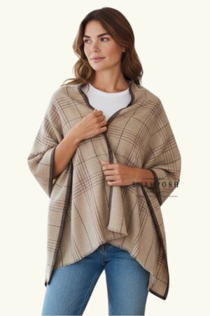 Soft beige base Shawl with a classic checkered pattern