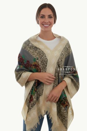 Stole featuring a striking combination of floral patterns and animal prints.