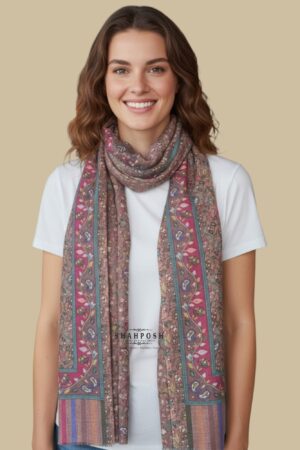 Kashmiri Pashmina stole with floral paisley patterns.