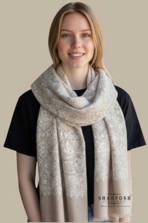 Light-Beige Soft Shawl with white embroidery.