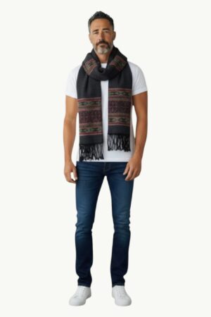 Men Black muffler with ethnic patterns.