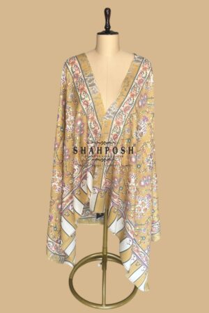 Mustard floral soft Pashmina Shawl with a classic Embroidery. Elegant and warm.