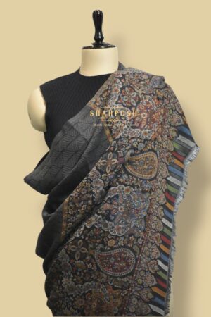 Pashmina Wool blend shawl has a rich black base
