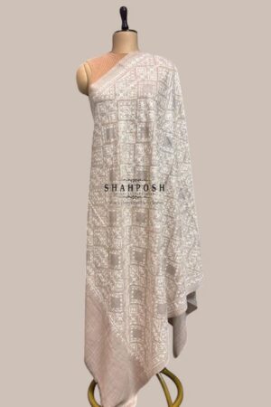 Light-Beige Soft Shawl with white embroidery.
