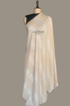 Wool blend Soft Pashmina shawl with a subtle striped pattern in soft cream and beige tones.
