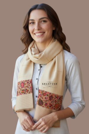 Elegant off-white stole with intricate floral Design