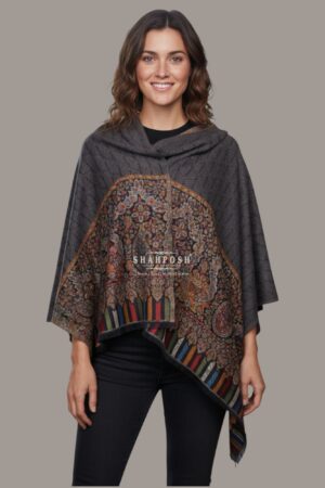 Pashmina Wool blend shawl has a rich black base