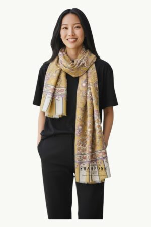 Mustard floral soft Pashmina Women Shawl with a classic Embroidery. Elegant and warm.