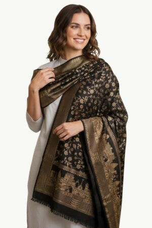 Unisex Fine viscose pashmina woven Stole with pure neem zari.