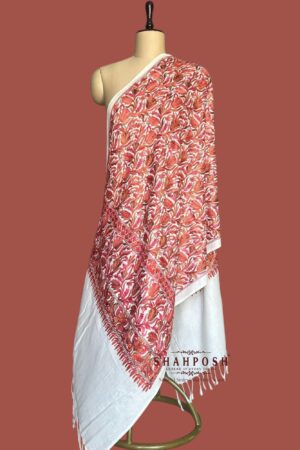 Unisex Multicolor Kashmiri Pashmina Embroidery Self Shahposh Parsi Work Stole