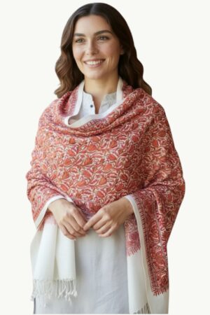 Unisex Multicolor Kashmiri Pashmina Embroidery Self Shahposh Parsi Work Stole