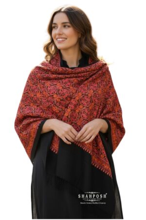 A Shahposh Blended pashmina Stole crafted by traditional parsi work.
