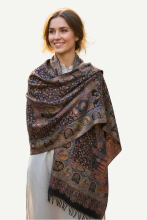 Unisex Rajwada stole with Fine luxury silk pashmina woven with fine zari and resham threads.