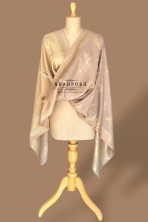 A shahposh luxurious moonlight fine wool reversable stole with silk touch and horse motifs