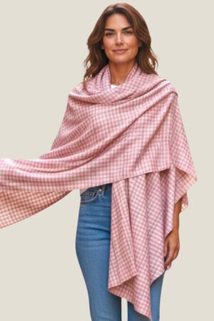 A Shahposh Fine Viscose Bamboo fibre Lightweight Checkered Pink stole