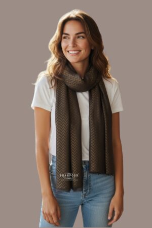 A Shahposh chevron print moonlight Fine Wool Luxurious Violet& Gold stole