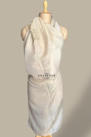 A Shahposh Fine Silk touch Moonlight Off-White stole with subtle tree embroidery