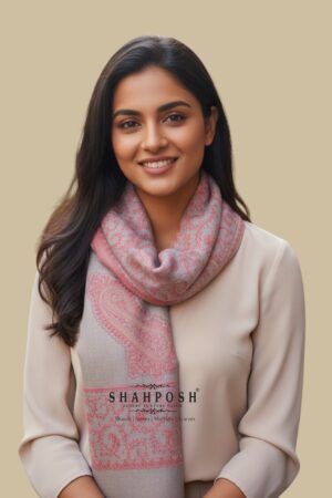 A Shahposh Fine Wool Beige Stole with Decent Red Paisley Border