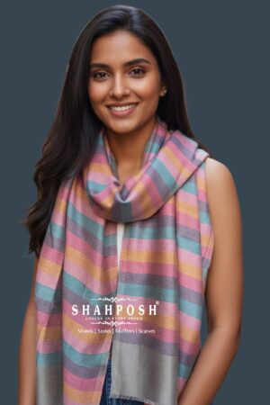A Shahposh Fine Wool Multicoloured Striped patterned stole