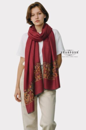 A Shahposh Fine Wool Maroon Vibrant Paisley and Floral Pattern