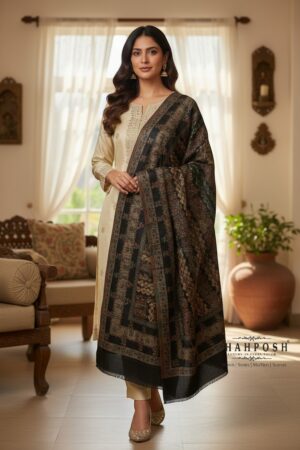 A Shahposh Black Viscose Wool Blend beautiful paisley design.